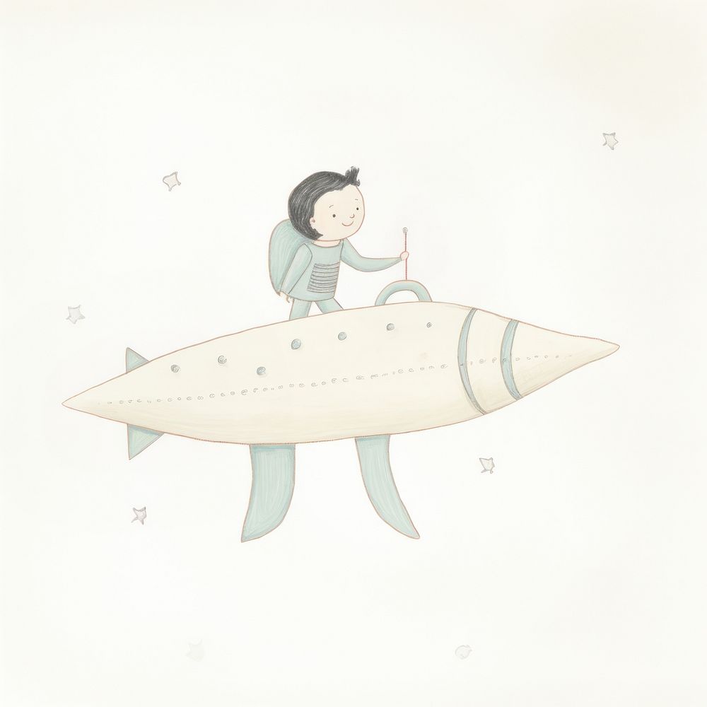 Kid character riding on rocket drawing sketch transportation. AI generated Image by rawpixel.