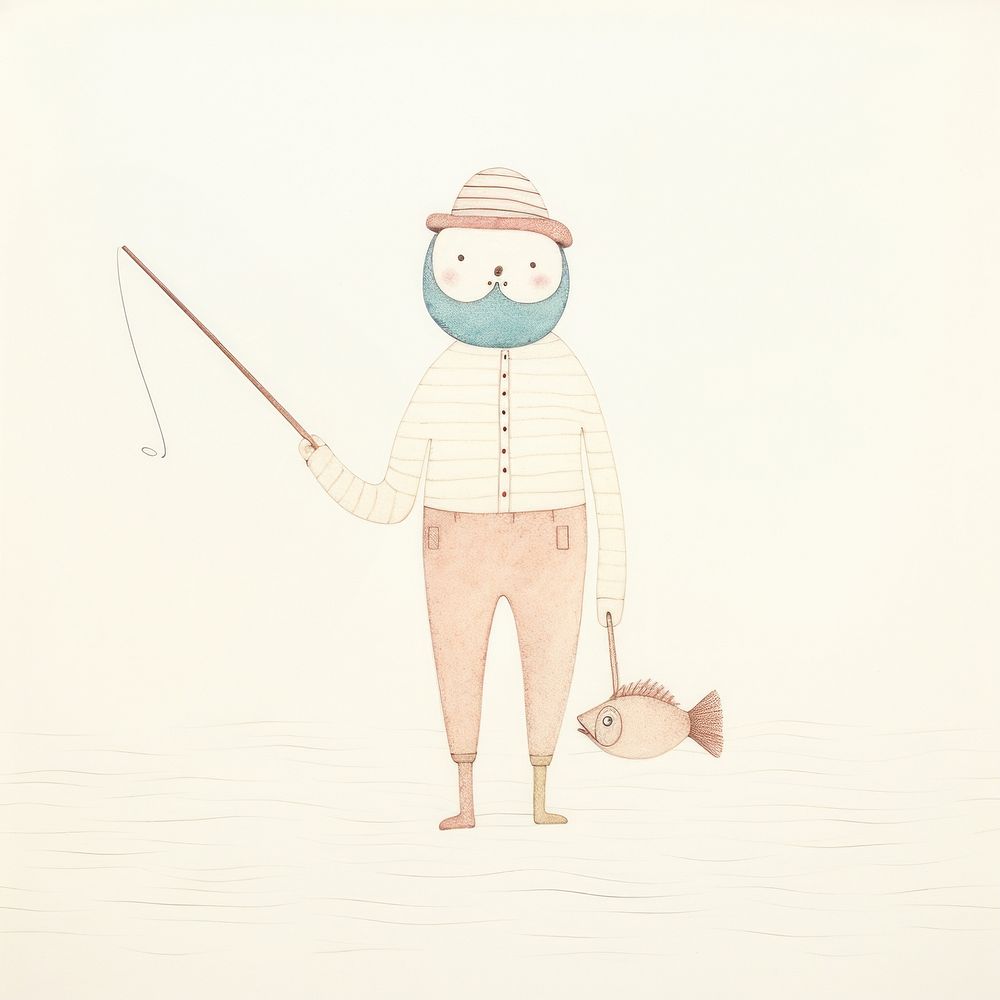 Man character fishing drawing sketch art. AI generated Image by rawpixel.