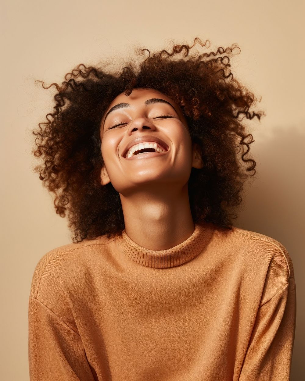 Black girl in sweater smiling laughing adult smile. AI generated Image by rawpixel.