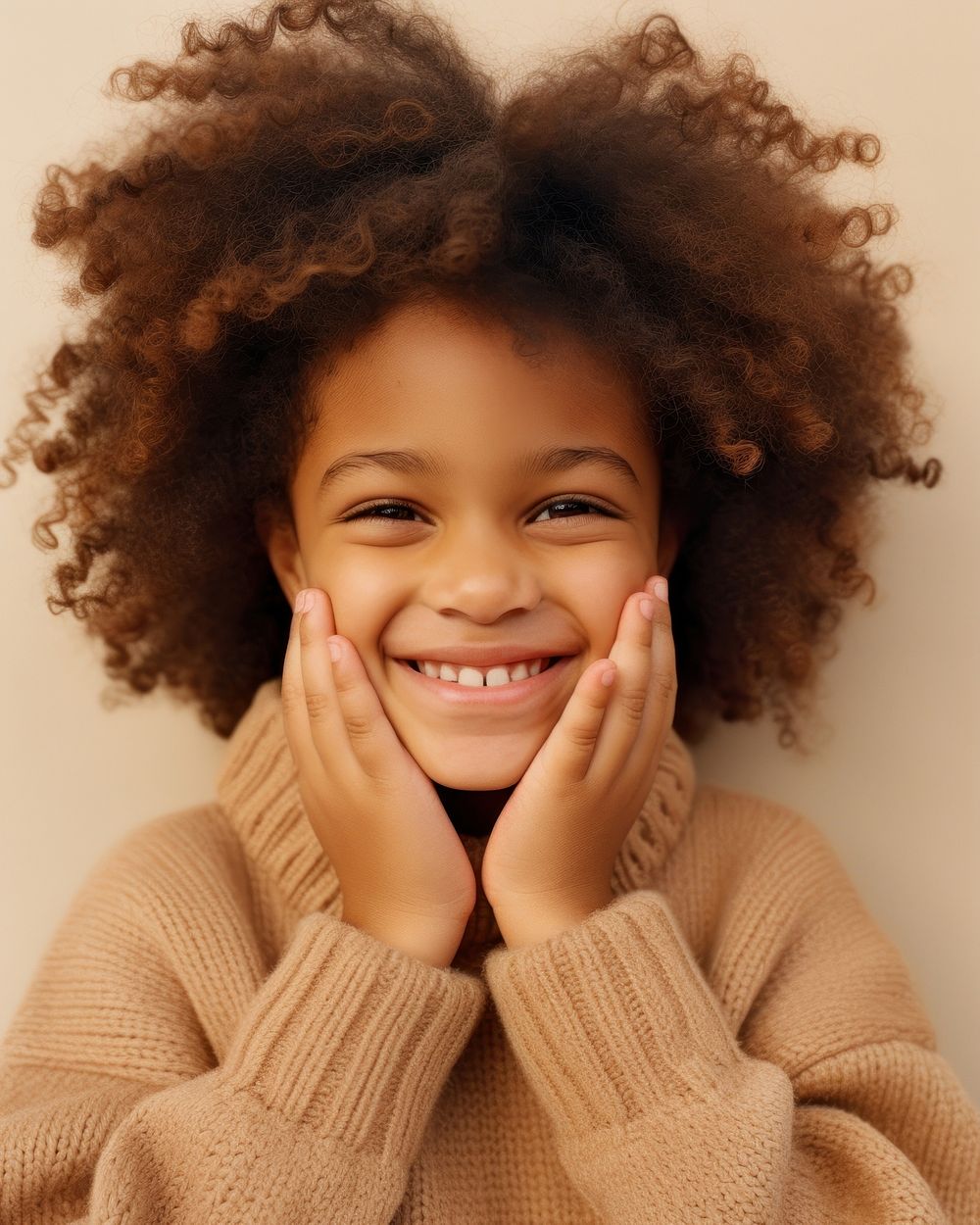 Black kid girl in sweater smiling portrait smile happy. AI generated Image by rawpixel.