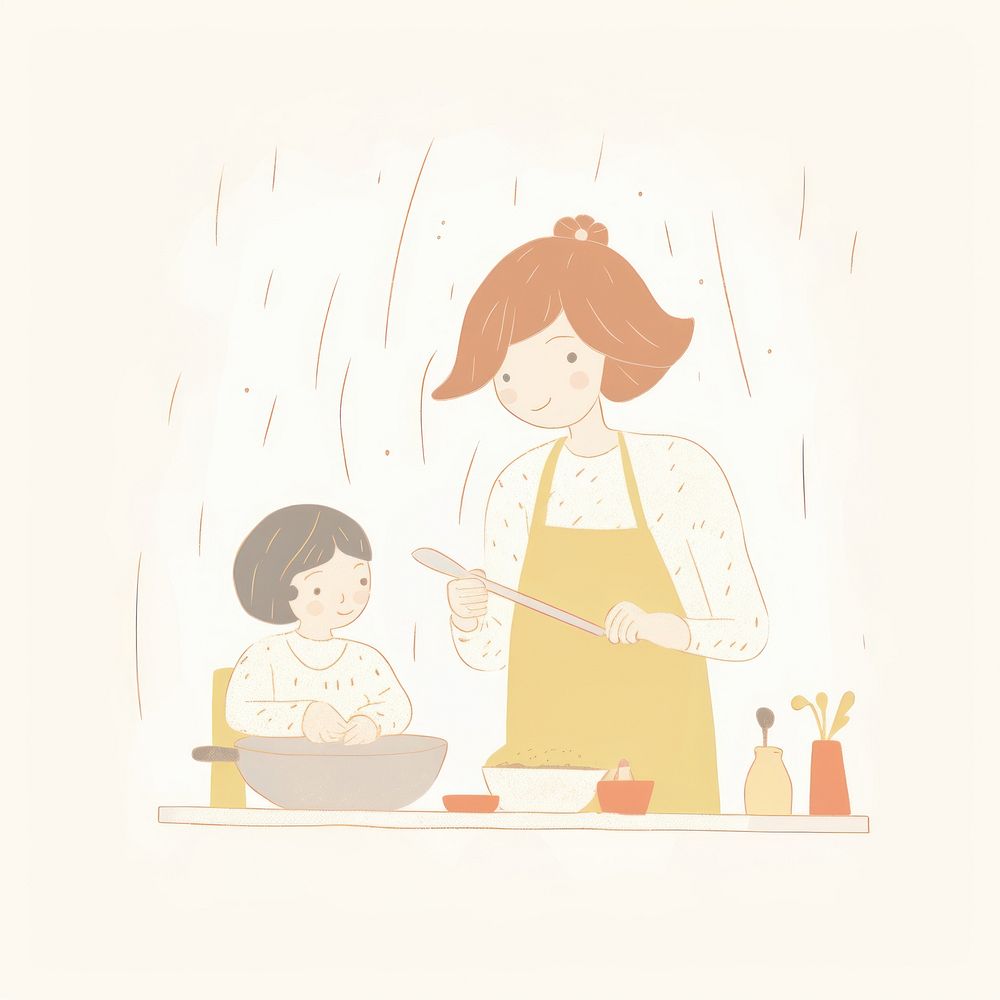 Mom and kid characters cooking together child togetherness toddler. AI generated Image by rawpixel.