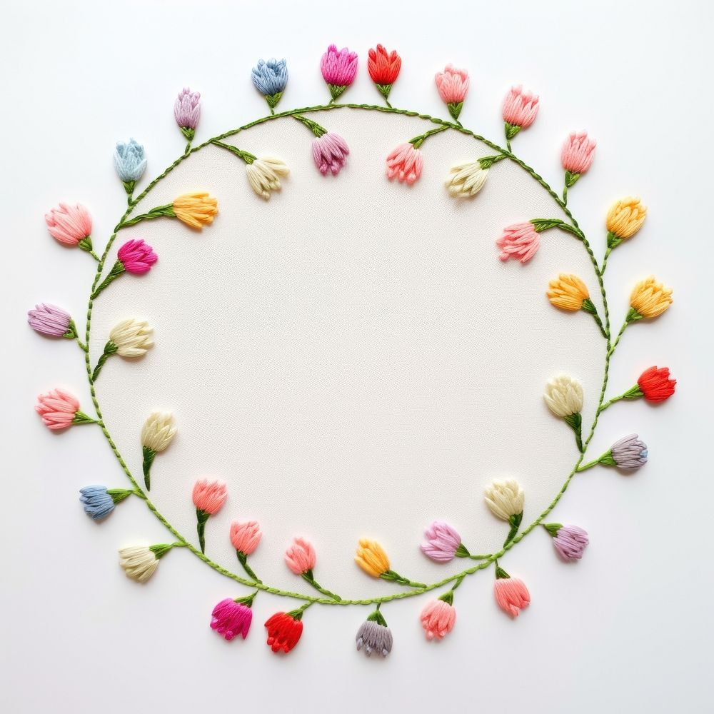 Little Tulips circle border pattern embroidery wreath. AI generated Image by rawpixel.