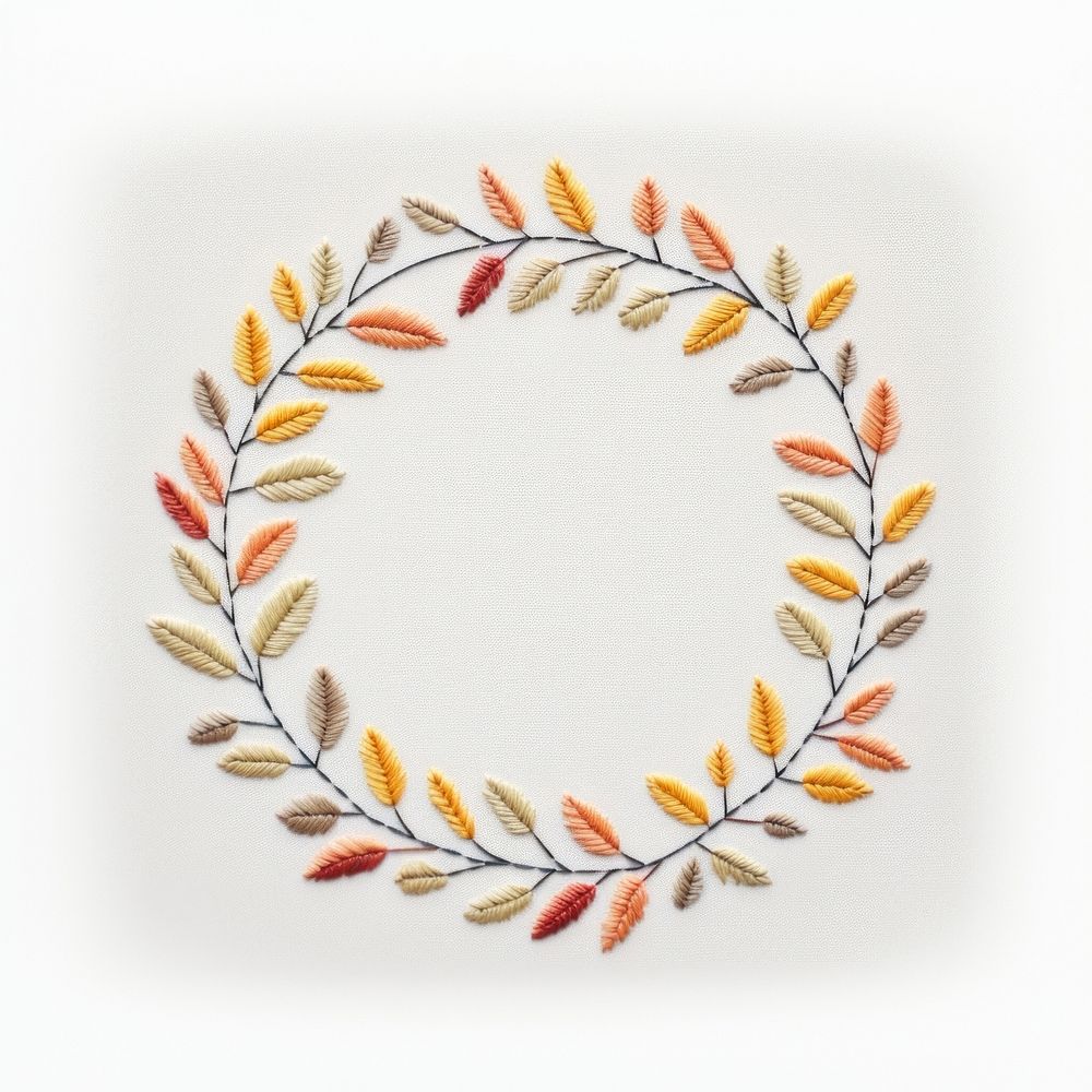 Little Autumn leaves circle border pattern embroidery art. AI generated Image by rawpixel.