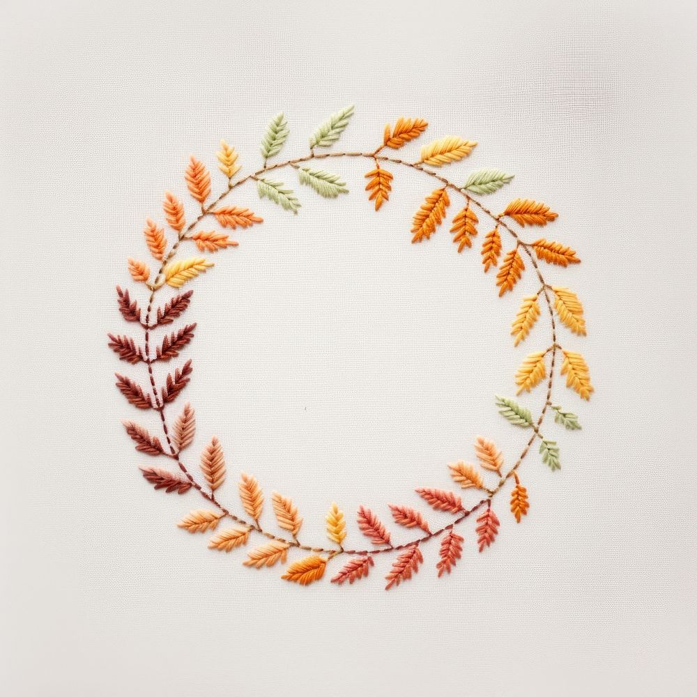 Little Autumn leaves circle border embroidery pattern art. AI generated Image by rawpixel.
