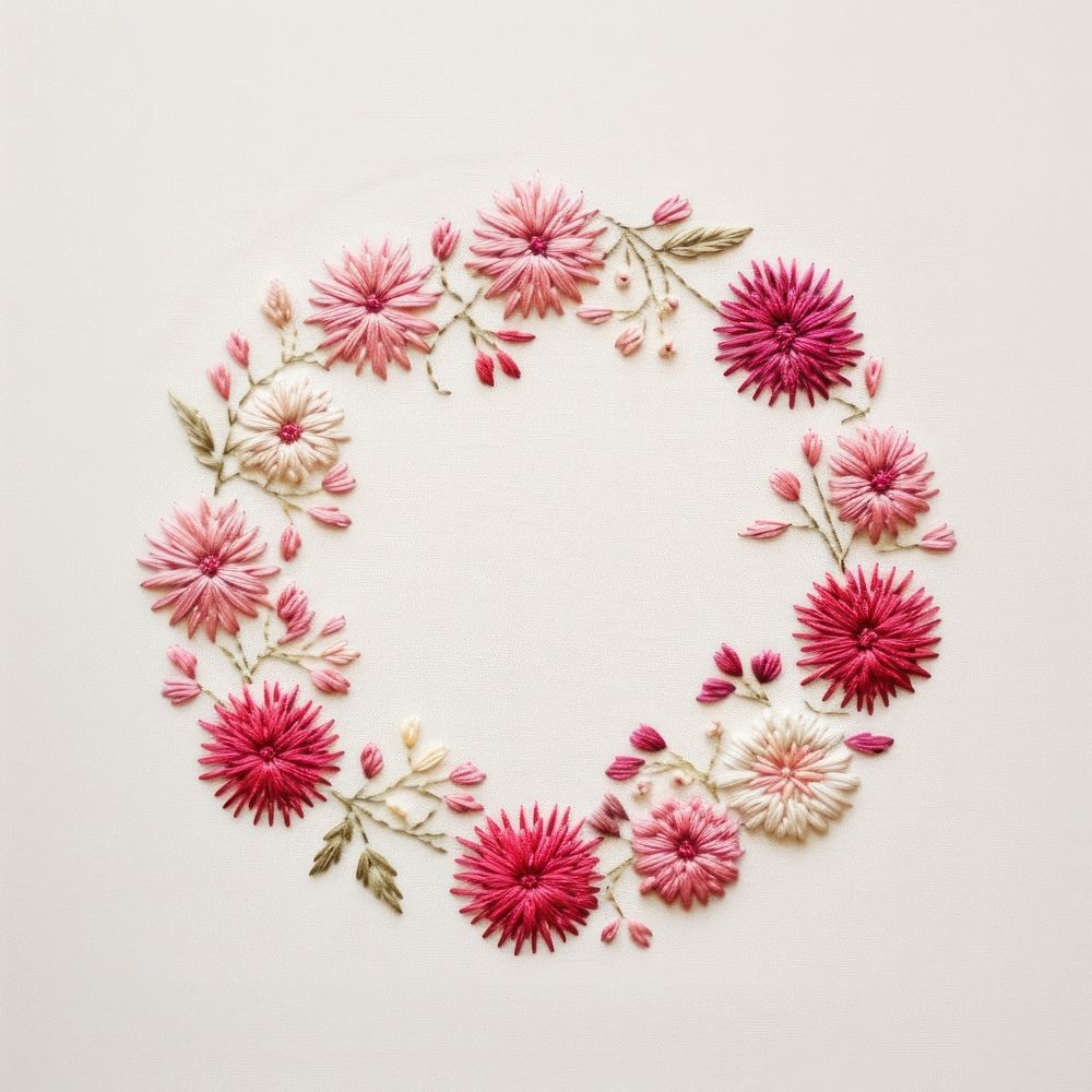 Little Dahlia flowers circle border embroidery pattern wreath. AI generated Image by rawpixel.