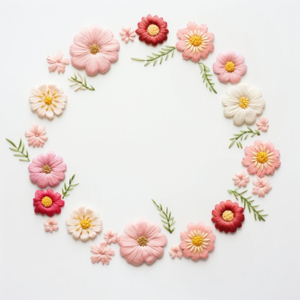 Little Dahlia flowers circle border pattern embroidery wreath. AI generated Image by rawpixel.