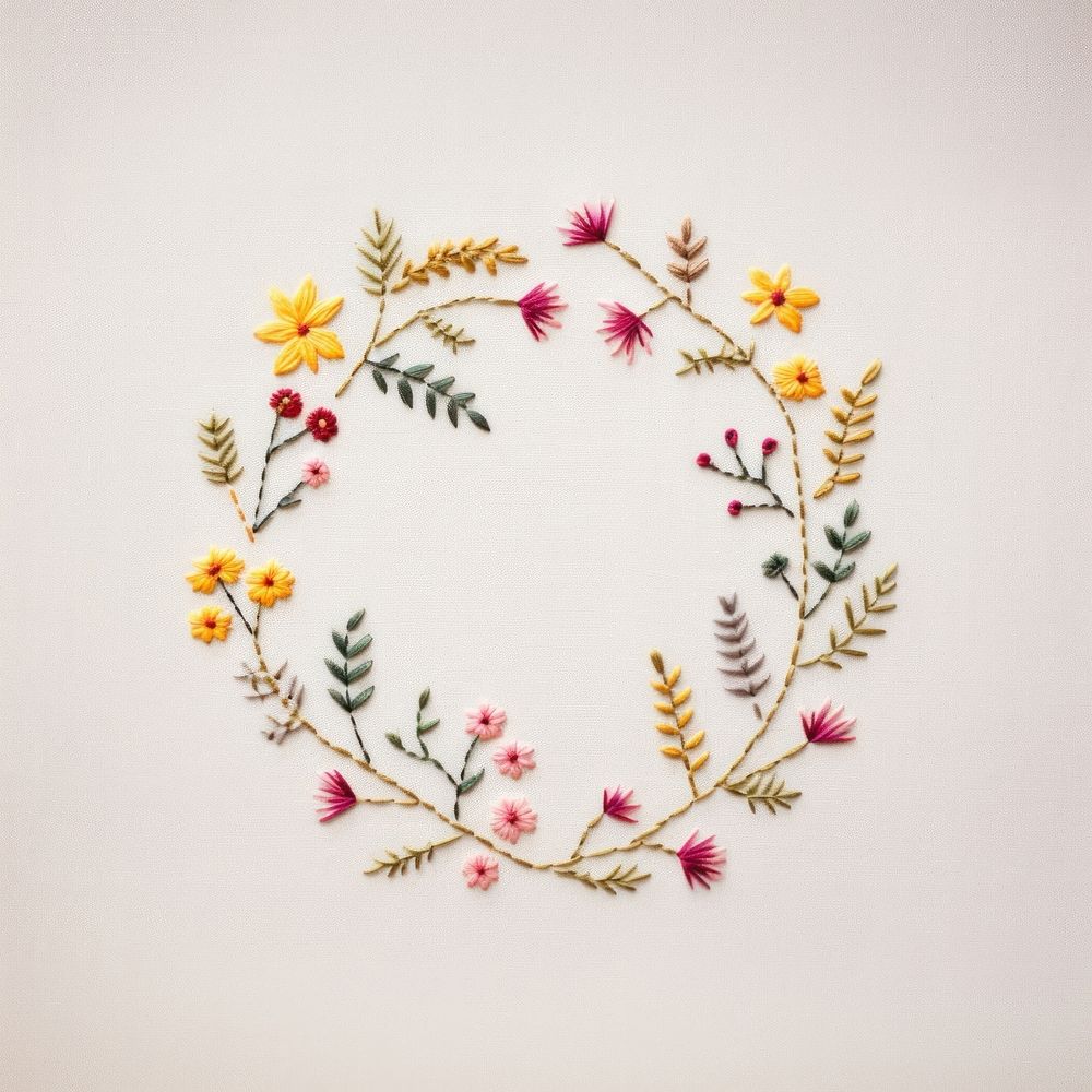 Little Fall flowers circle border embroidery pattern wreath. AI generated Image by rawpixel.