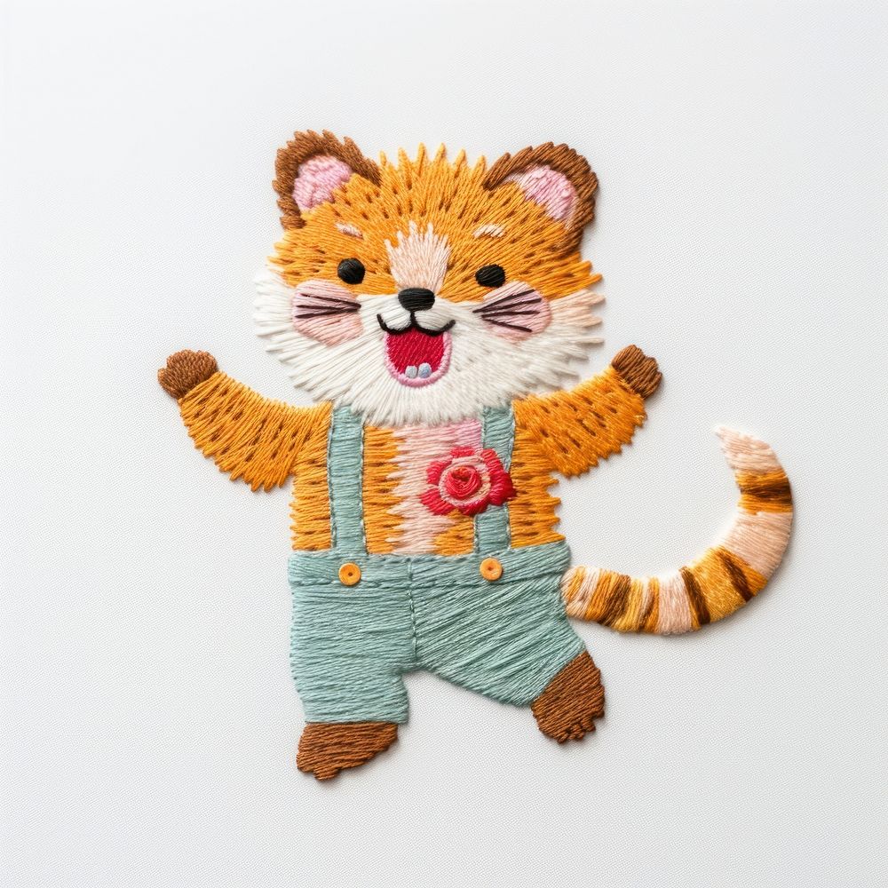 Tiger dancing embroidery textile pattern. AI generated Image by rawpixel.