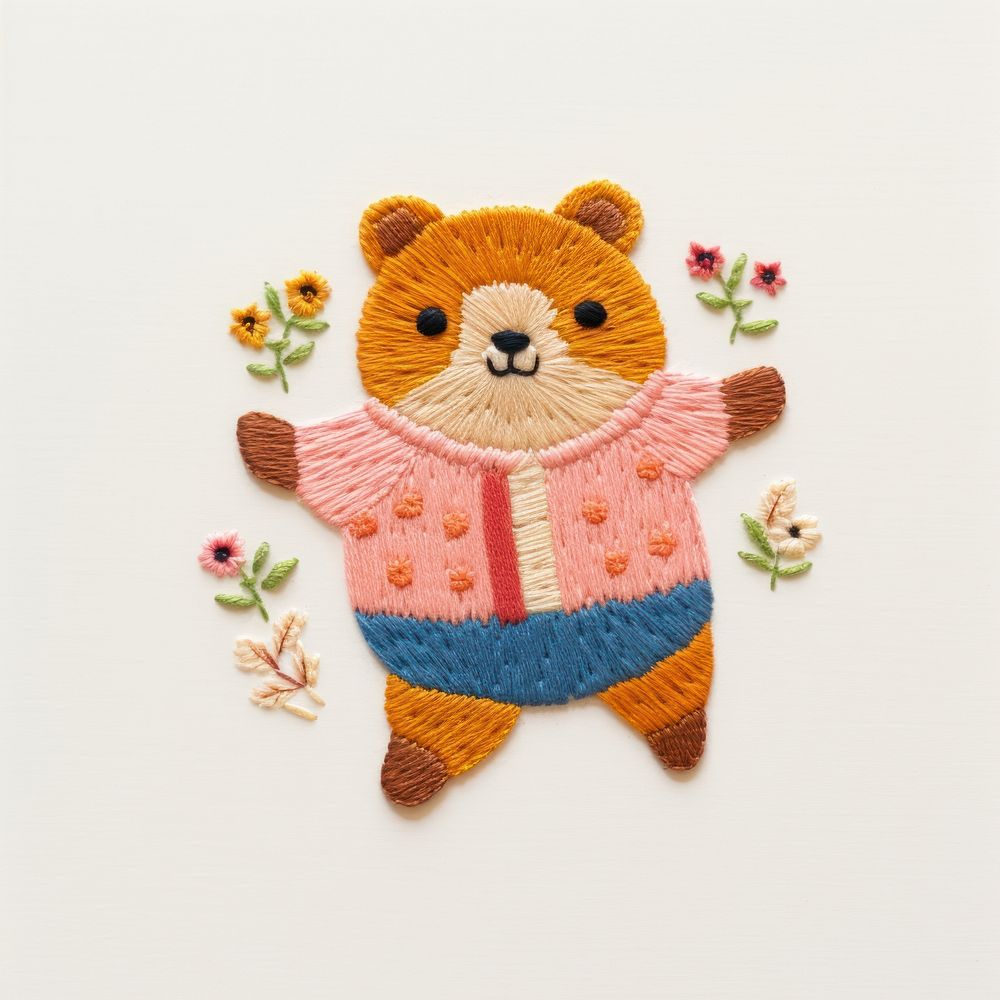 Bear dancing embroidery textile pattern. AI generated Image by rawpixel.