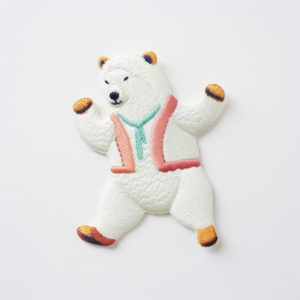 Polar bear lifting dumbbells textile plush toy. AI generated Image by rawpixel.