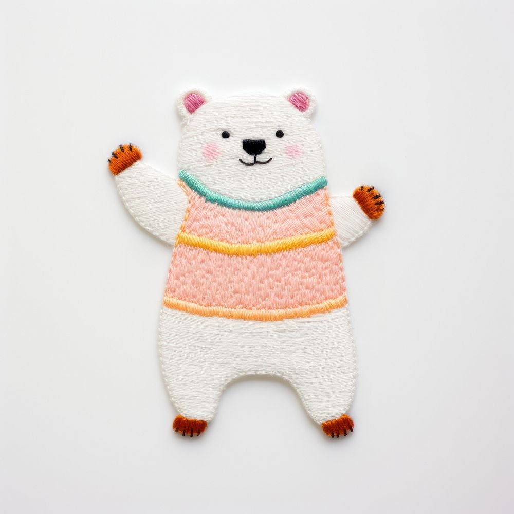 Polar bear holding dumbbells textile pattern plush. AI generated Image by rawpixel.