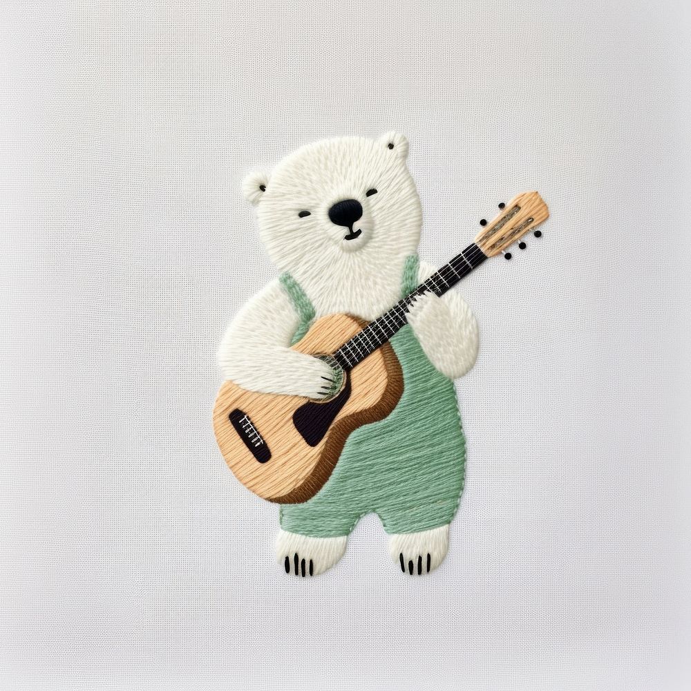 Polar bear playing guitar textile mammal craft. AI generated Image by rawpixel.