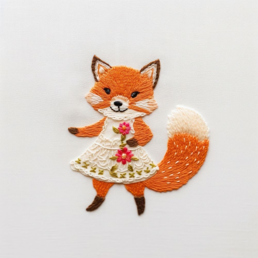 Red fox dancing embroidery pattern textile. AI generated Image by rawpixel.