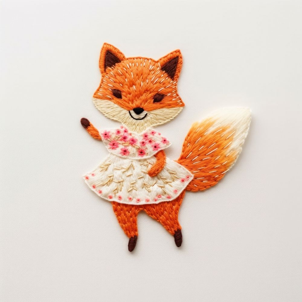 Red fox dancing embroidery textile pattern. AI generated Image by rawpixel.