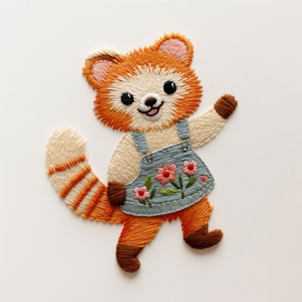 Red panda dancing embroidery textile pattern. AI generated Image by rawpixel.