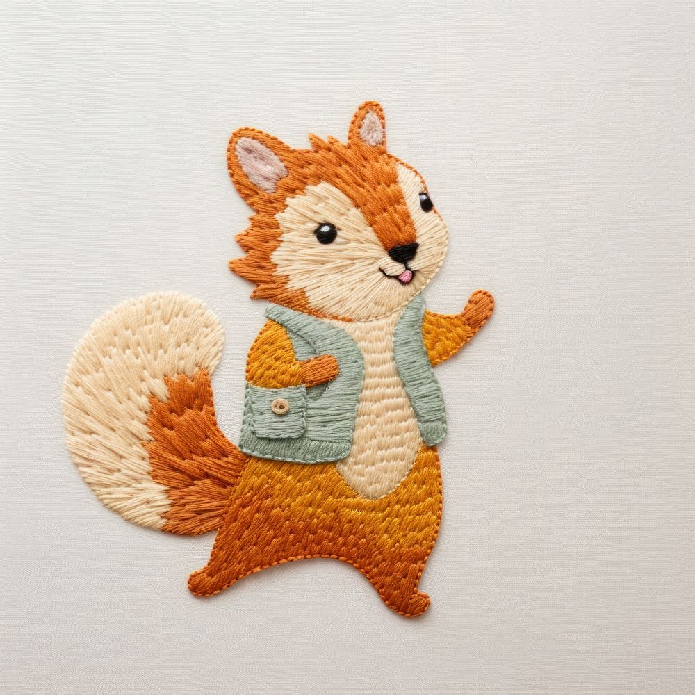 Squirrel dancing embroidery squirrel textile. AI generated Image by rawpixel.