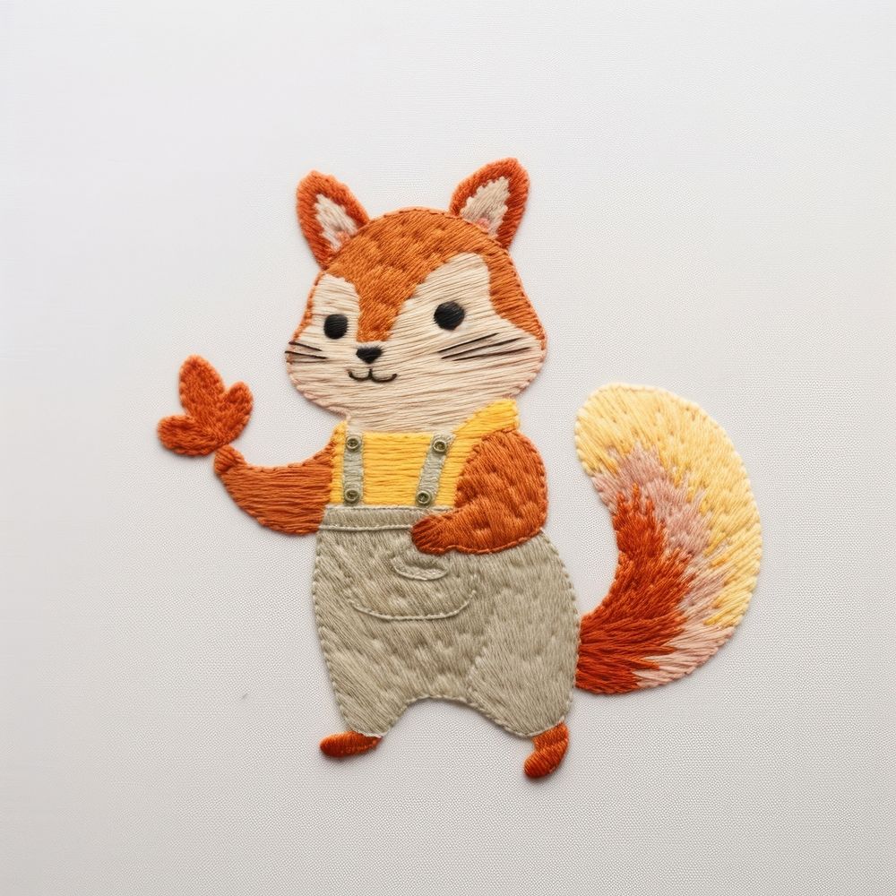 Squirrel dancing embroidery squirrel textile. AI generated Image by rawpixel.