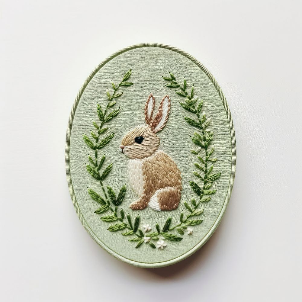 Rabbit easter egg theme embroidery pattern representation. AI generated Image by rawpixel.