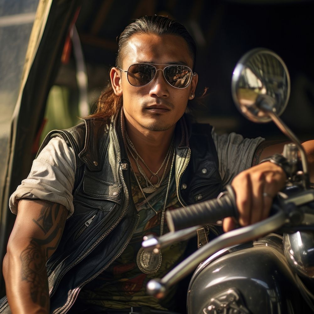 Thai male biker motorcycle portrait sunglasses. AI generated Image by rawpixel.
