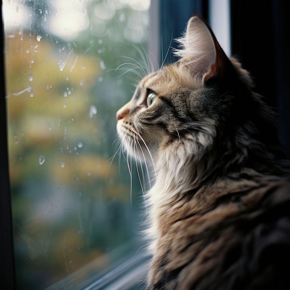 A cat looking out of the window animal mammal pet. AI generated Image by rawpixel.
