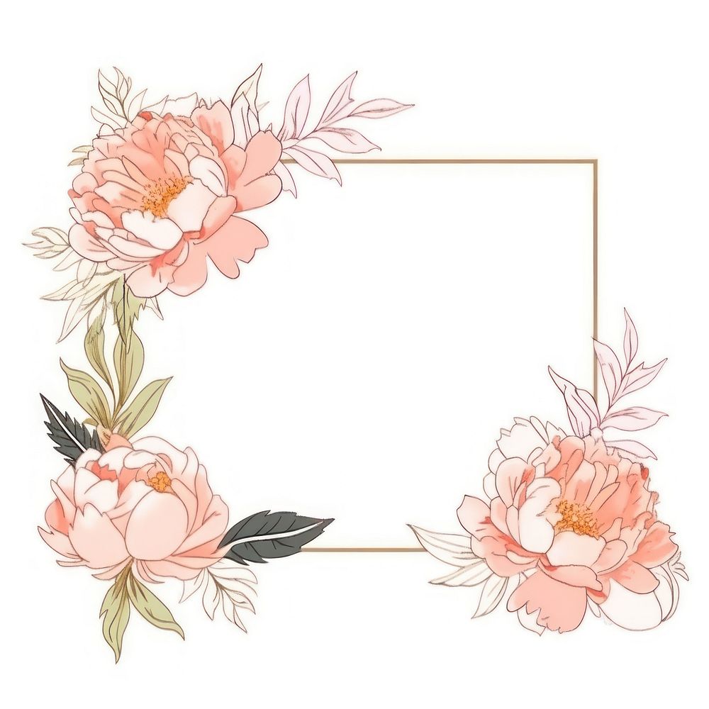Peony frame border pattern flower plant. AI generated Image by rawpixel.