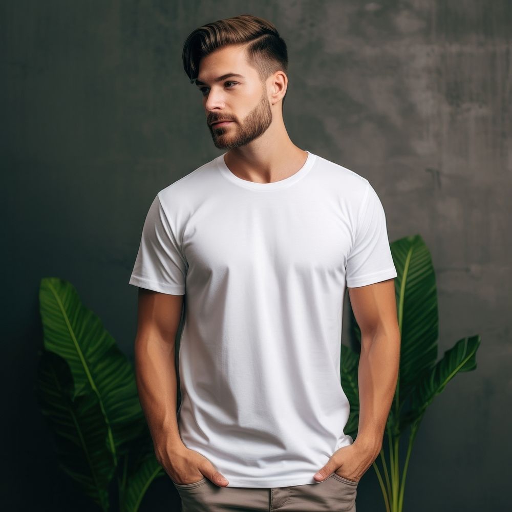 White Male Tshirt Mockup t-shirt sleeve adult. AI generated Image by rawpixel.
