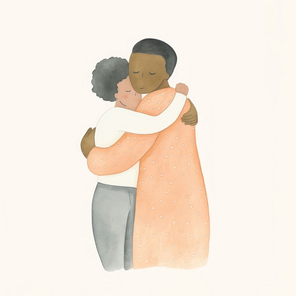 Black couple character hugging back white background. AI generated Image by rawpixel.
