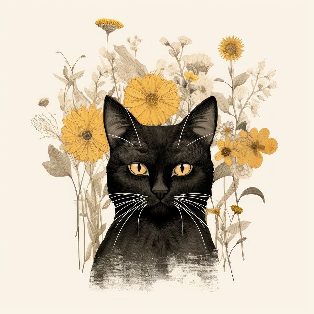 Cat with flower drawing animal mammal. 