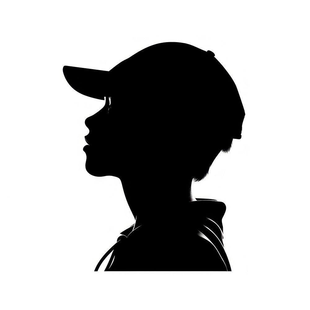 Boy head with cap silhouette black white background. AI generated Image by rawpixel.