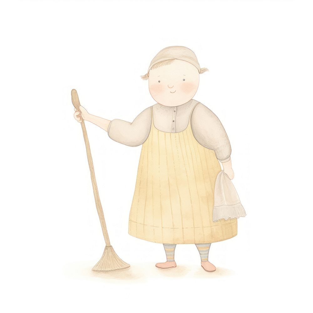 House keeper character cleaning broom white background. AI generated Image by rawpixel.