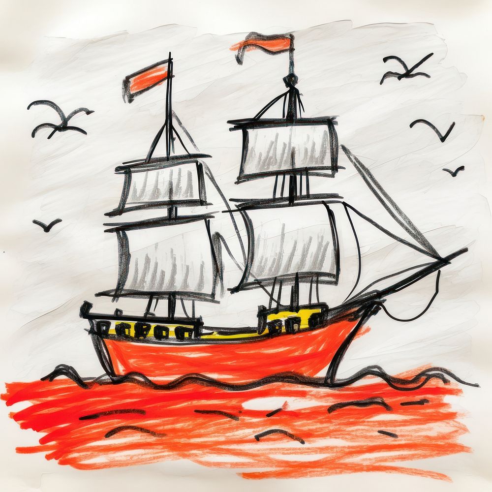 Pirate ship sailboat vehicle drawing. AI generated Image by rawpixel.