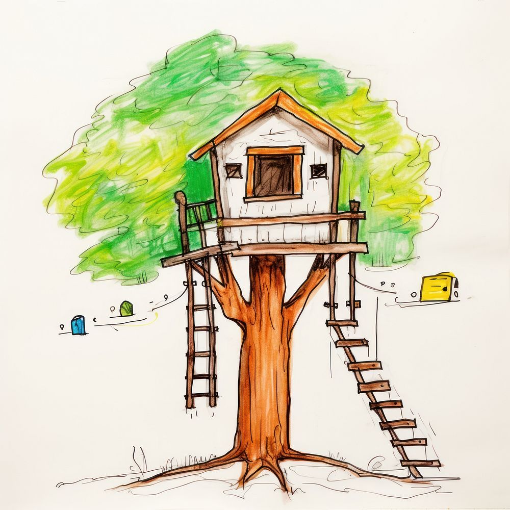 Treehouse architecture building drawing. AI generated Image by rawpixel.