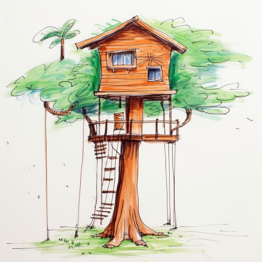 Treehouse architecture building tree. AI generated Image by rawpixel.