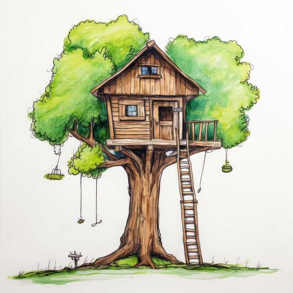 Treehouse architecture building tree. AI generated Image by rawpixel.
