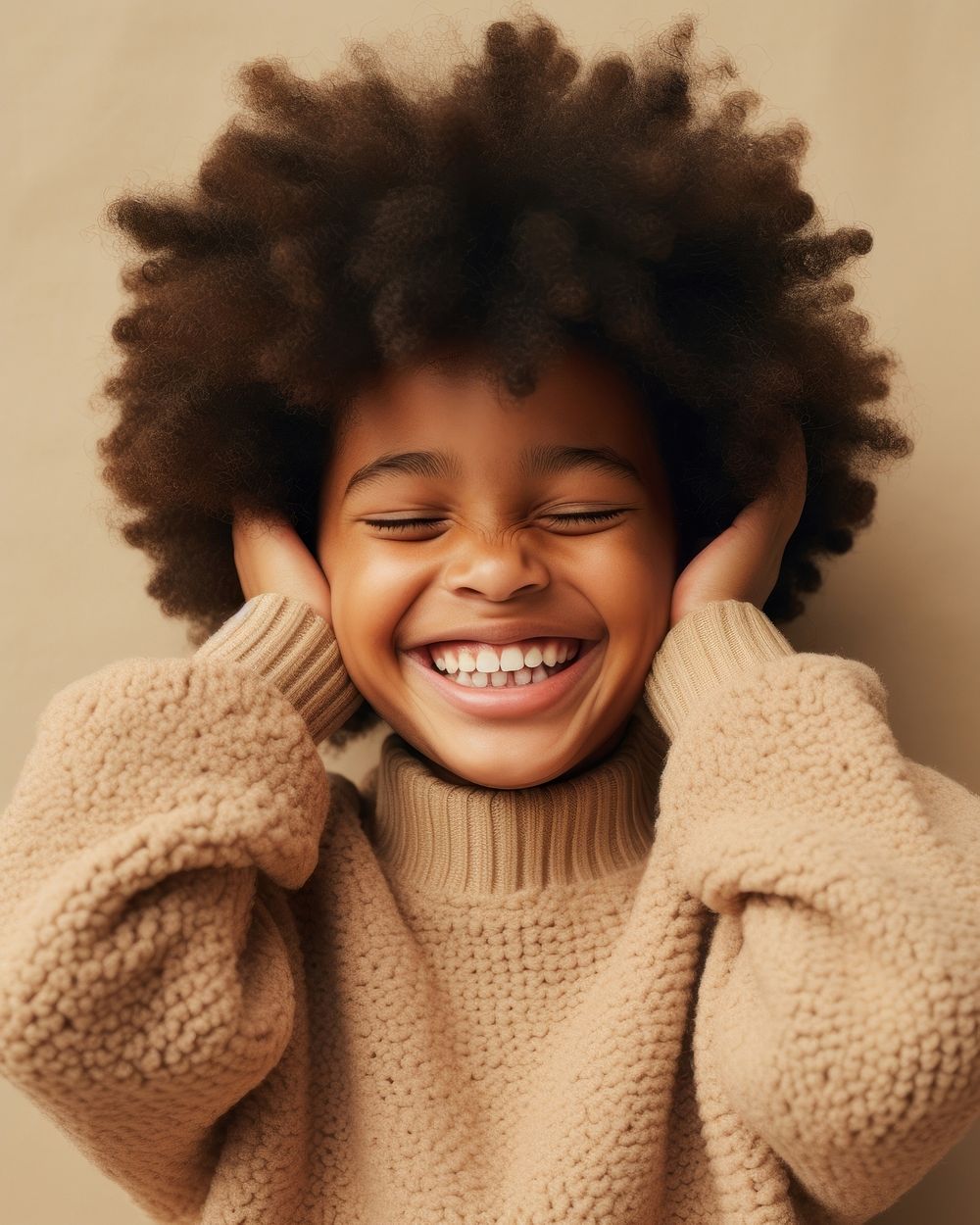 Black kid in sweater smiling portrait laughing smile. AI generated Image by rawpixel.