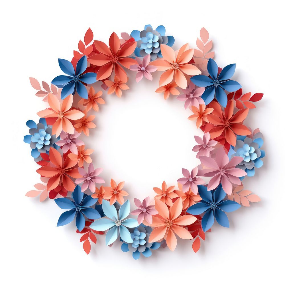 Orange and pink and blue wreath flower white background. AI generated Image by rawpixel.