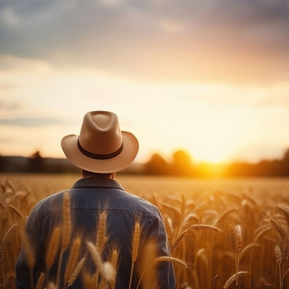 Male farmer and the wheat field landscape outdoors sunset. AI generated Image by rawpixel.