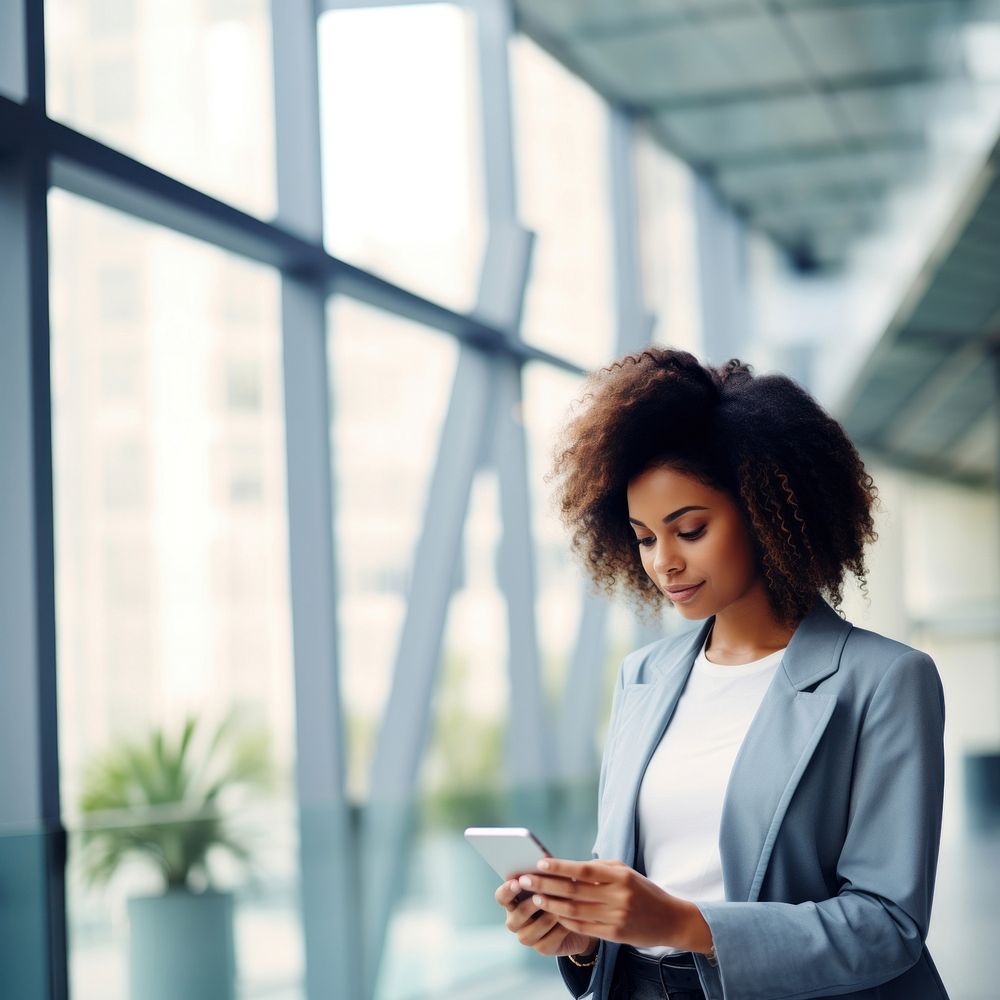 Black business woman office adult mobile phone. AI generated Image by rawpixel.