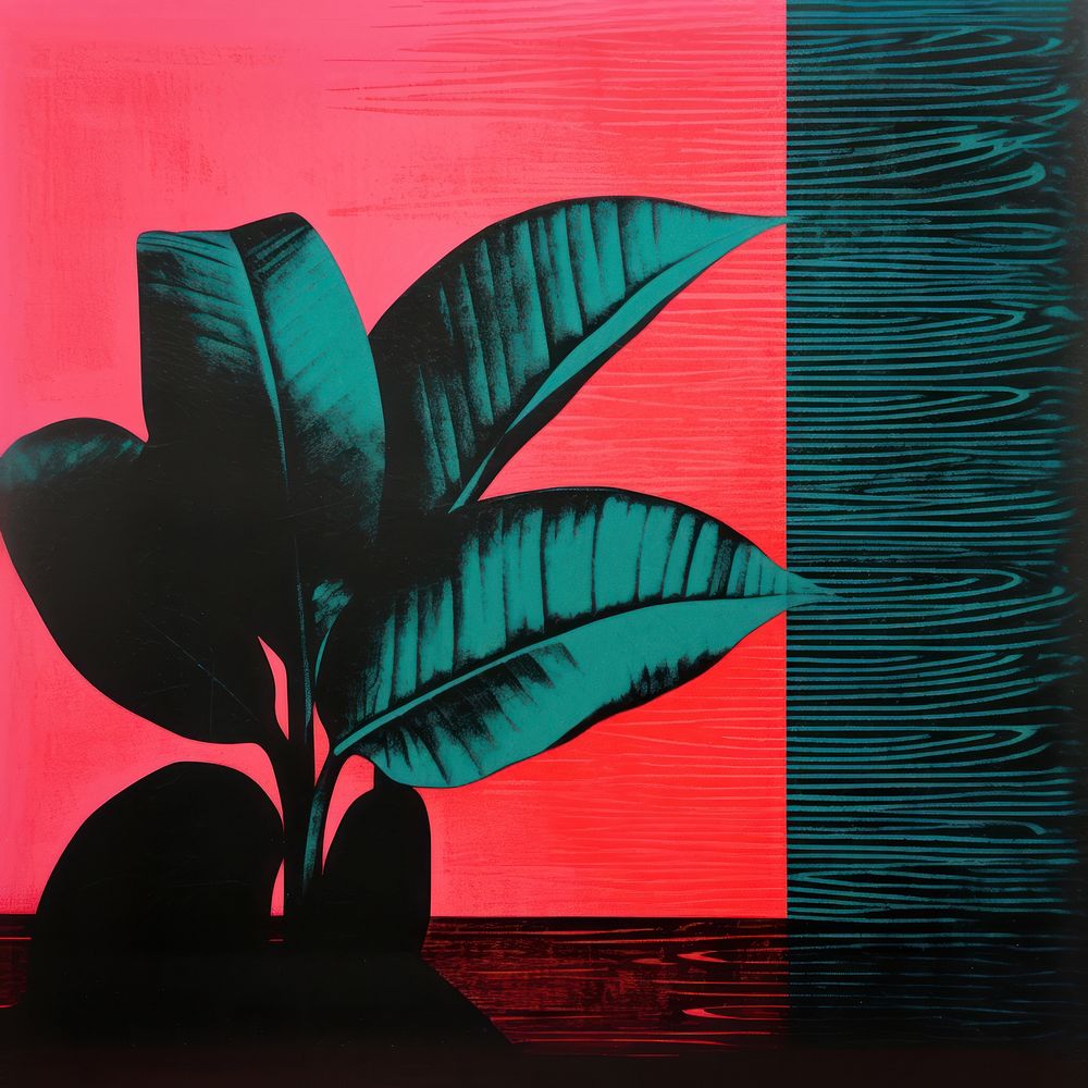 Silkscreen of a calathea painting plant leaf. AI generated Image by rawpixel.
