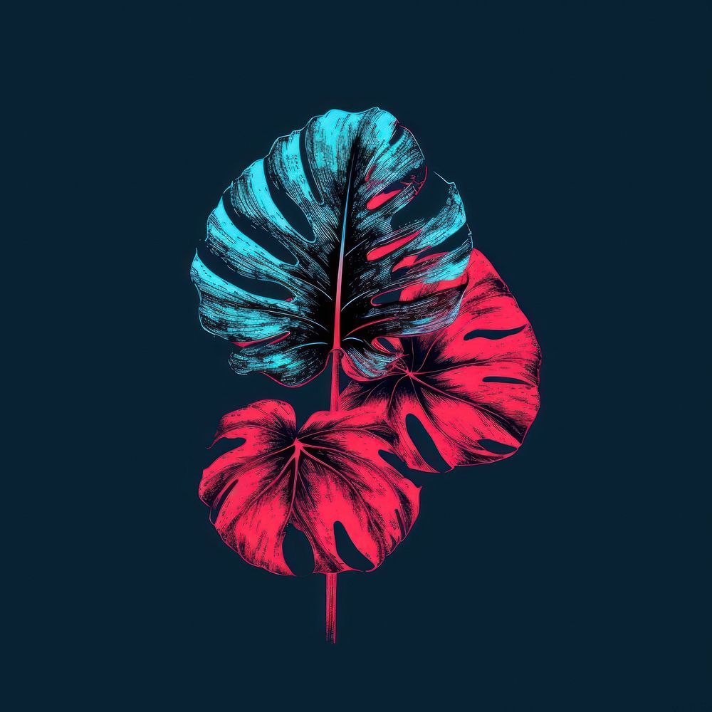 Monstera green plant blue. AI generated Image by rawpixel.