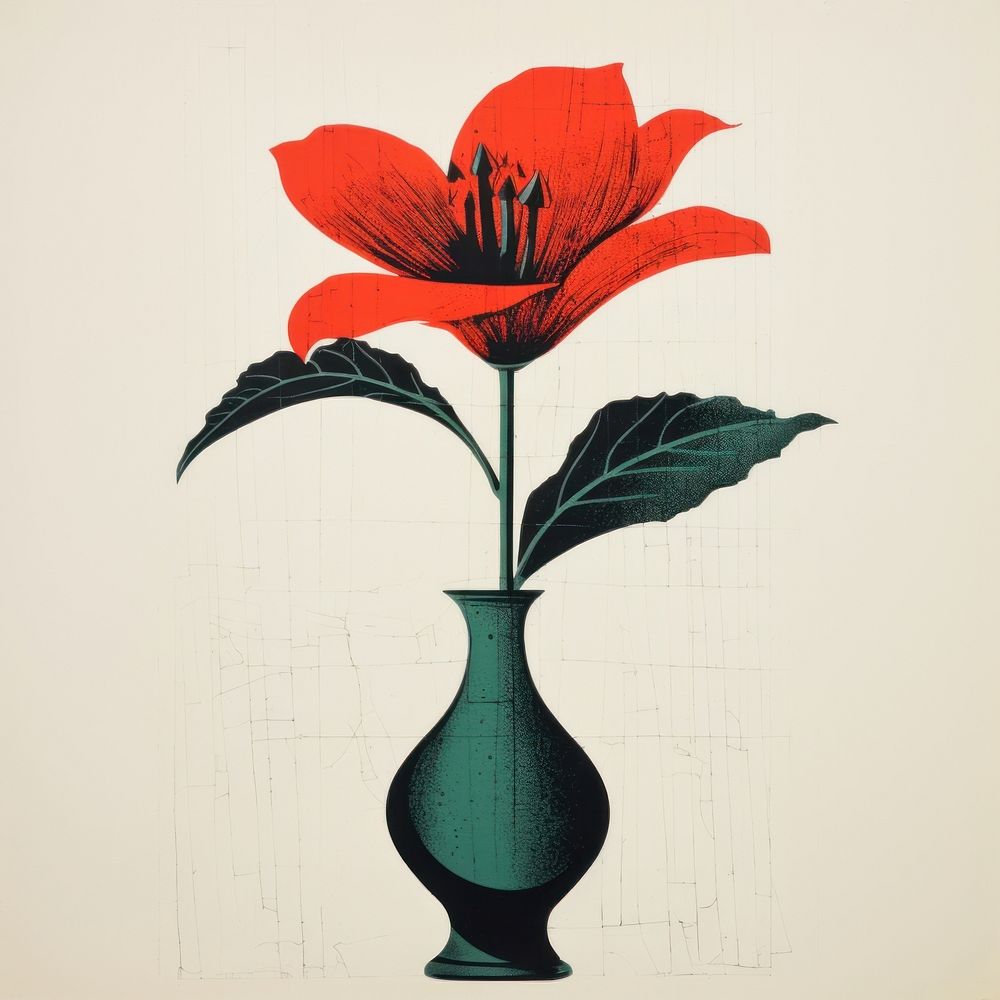 Flower in abstact vase painting plant art. AI generated Image by rawpixel.