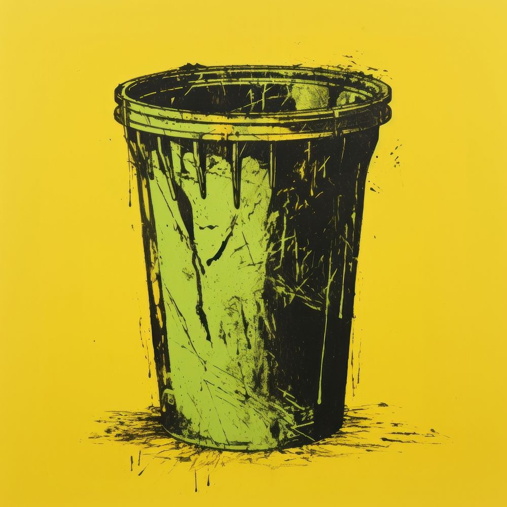 Trash can bucket yellow green. AI generated Image by rawpixel.