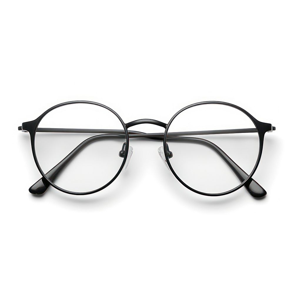 Black round eyeglasses with thin metal frame gothic style white background accessories monochrome. AI generated Image by…