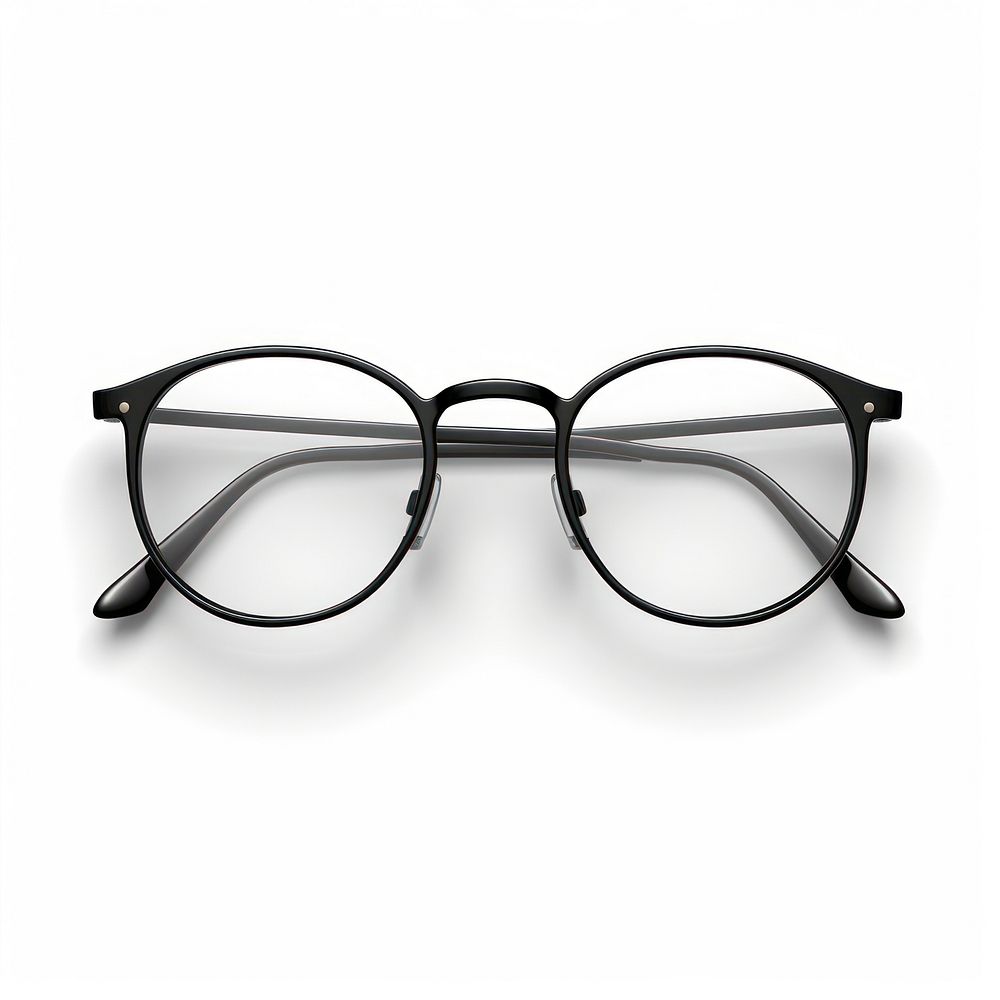 Black round eyeglasses with thin metal frame white background accessories accessory. AI generated Image by rawpixel.