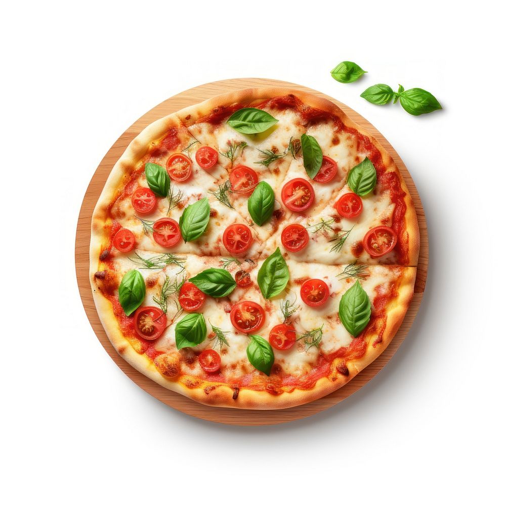 Italian pizza with basil and tomato food white background mozzarella. AI generated Image by rawpixel.