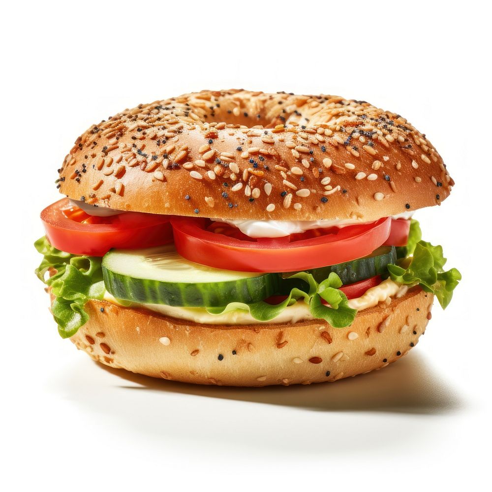 Vegan bagel sandwich bread food white background. AI generated Image by rawpixel.