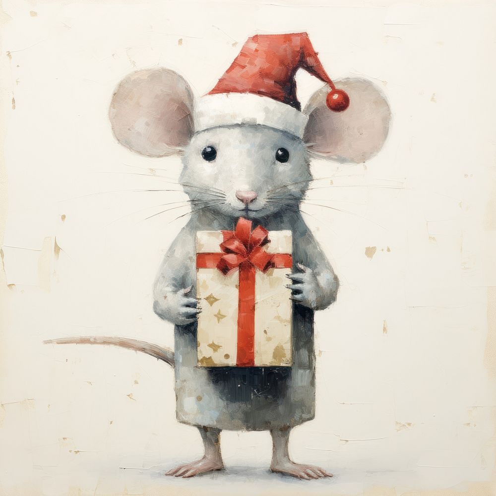 A mice wearing festive Santa Hats Holding a gift box drawing animal mammal. AI generated Image by rawpixel.