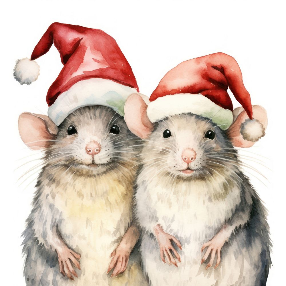 A mice wearing festive Santa Hats rat mammal animal. AI generated Image by rawpixel.