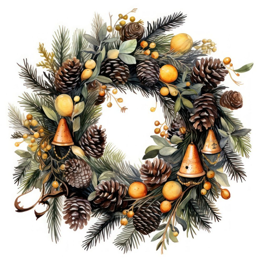 A festivea fir christmas wreath christmas ornament white background celebration. AI generated Image by rawpixel.