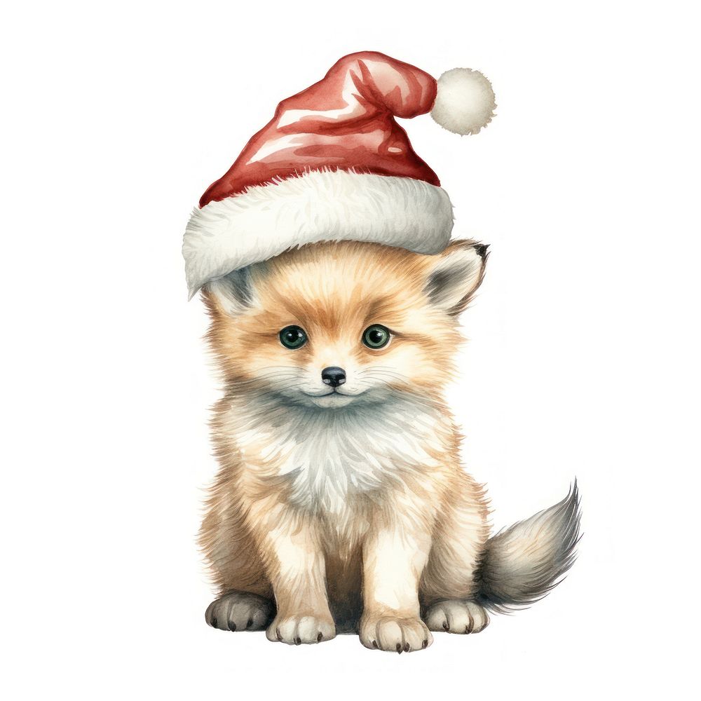 A baby fox wearing festive Santa Hats christmas mammal animal. AI generated Image by rawpixel.